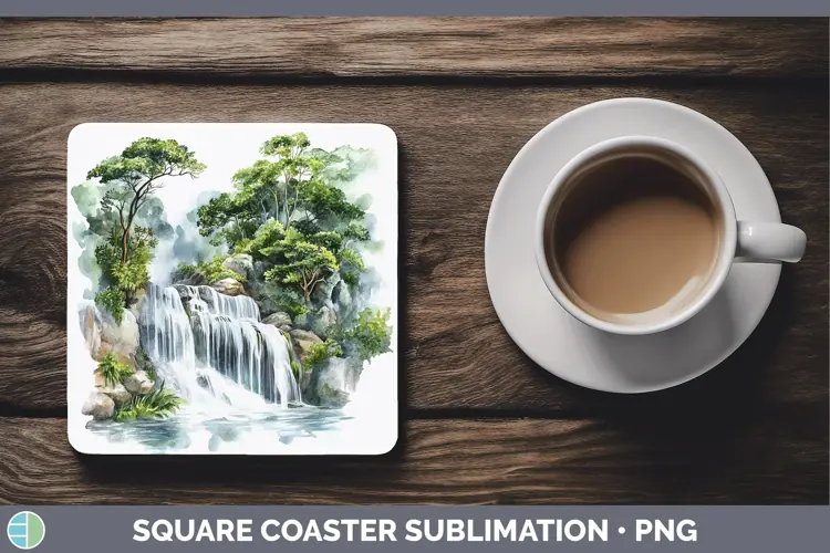 Watercolor Waterfall Square Coaster Sublimation Coaster Desi