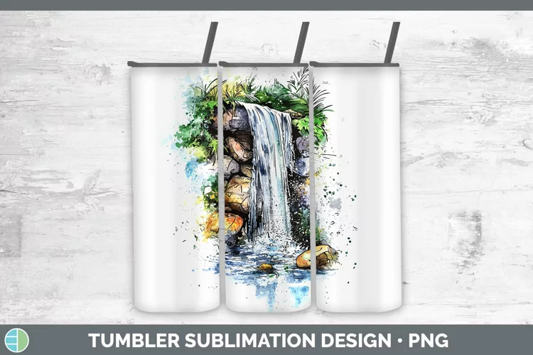 Watercolor Waterfall Tumbler Sublimation 20 oz Skinny Tumble