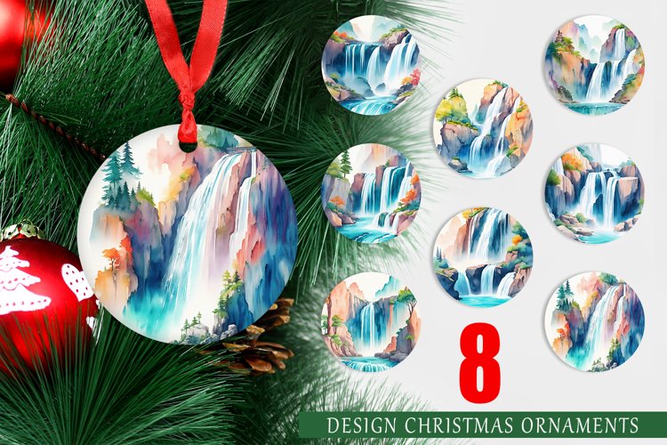 Christmas Ornaments Watercolor Waterfalls Landscapes