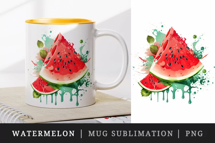 Watercolor watermelon mug, cup wrap sublimation design png