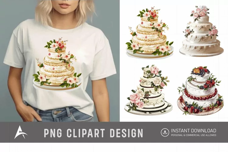 Watercolor Wedding Cake Clipart