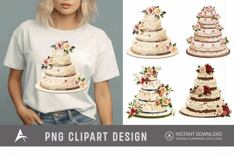 Watercolor Wedding Cake Clipart