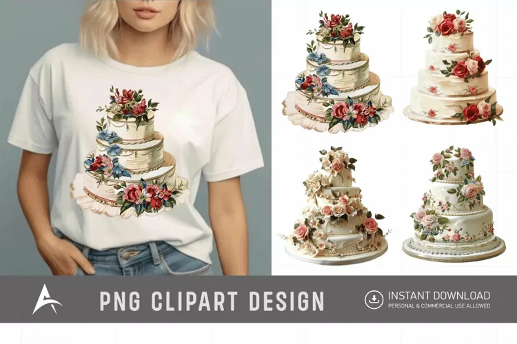 Watercolor Wedding Cake Clipart