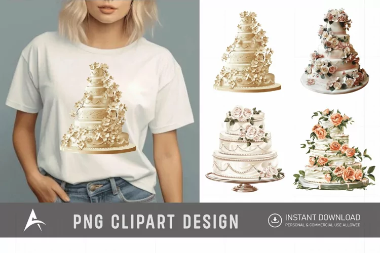 Watercolor Wedding Cake Clipart