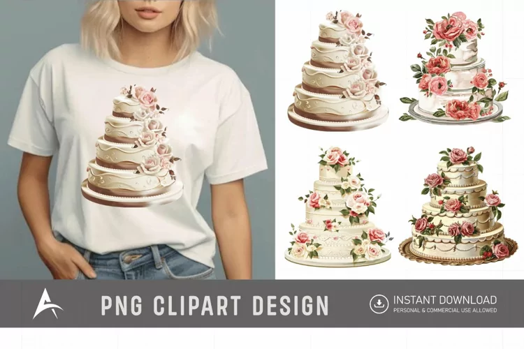 Watercolor Wedding Cake Clipart