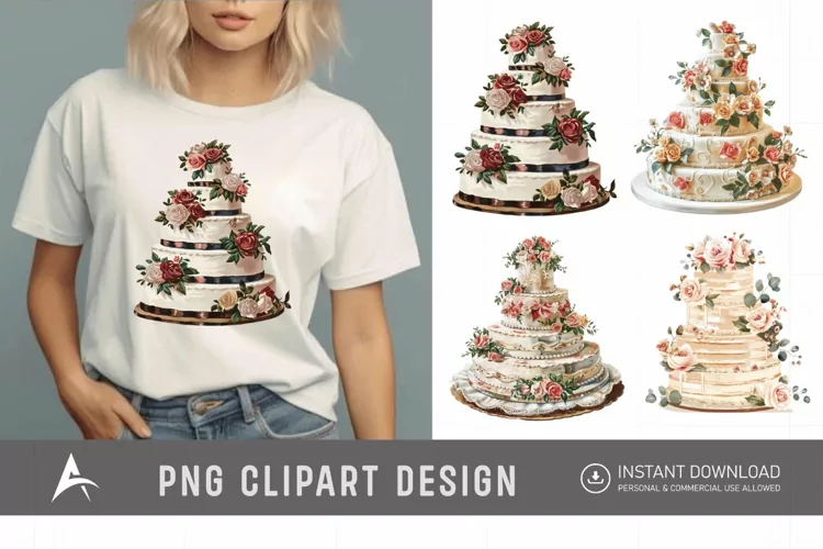 Watercolor Wedding Cake Clipart