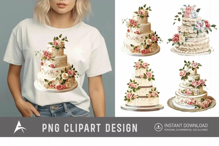 Watercolor Wedding Cake Clipart