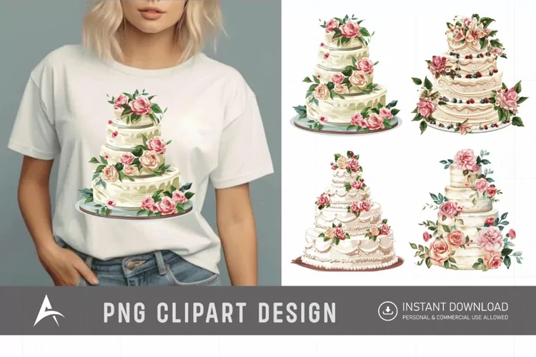 Watercolor Wedding Cake Clipart