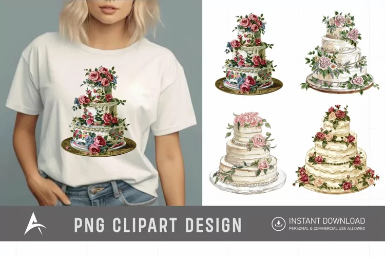 Watercolor Wedding Cake Clipart