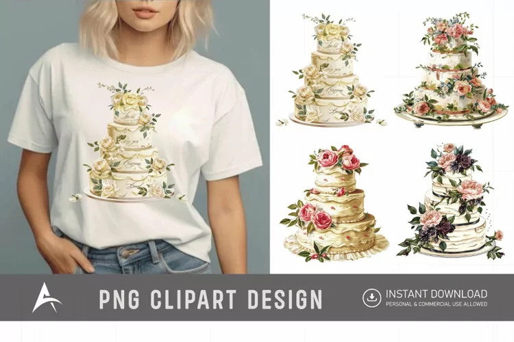 Watercolor Wedding Cake Clipart