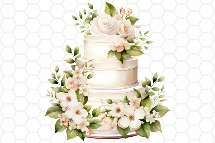 Watercolor Wedding Cake Clipart, Sublimation PNG
