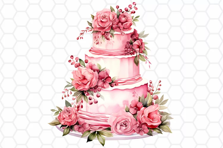 Watercolor Wedding Cake Clipart, Sublimation PNG