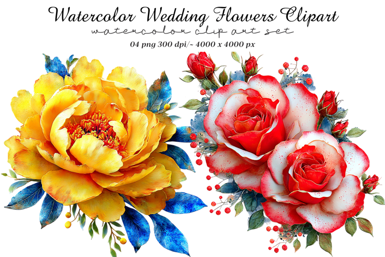 Watercolor Wedding Flowers Clipart
