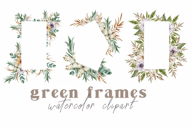 Watercolor wedding floral frames clipart- 3 png files