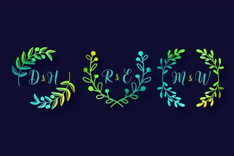 Watercolor Wedding Wreath Monogram Labels