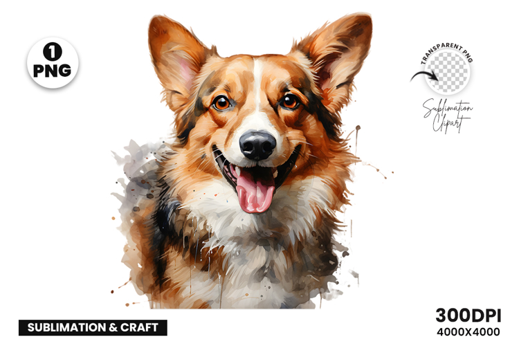 Watercolor Welsh Corgi Dog Clipart Sublimation Design PNG