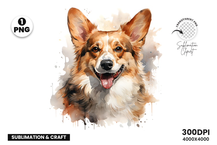 Watercolor Welsh Corgi Dog Clipart Sublimation Design PNG