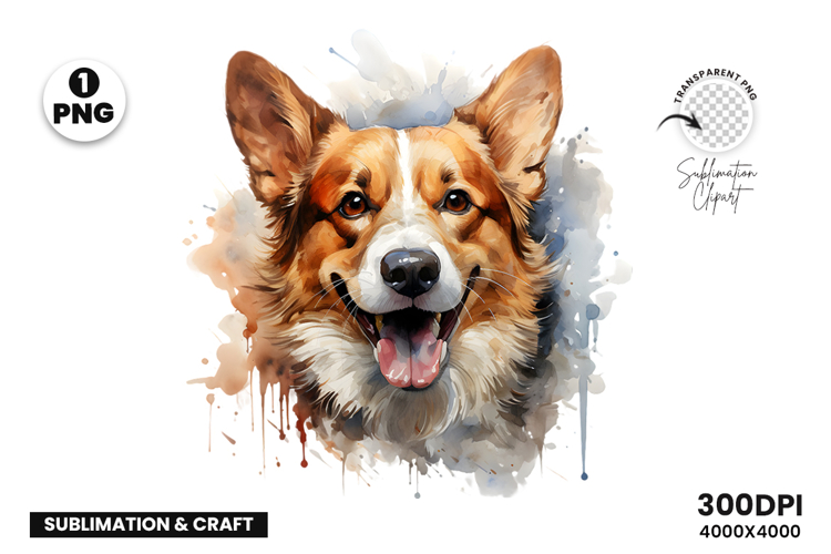 Watercolor Welsh Corgi Dog Clipart Sublimation Design PNG