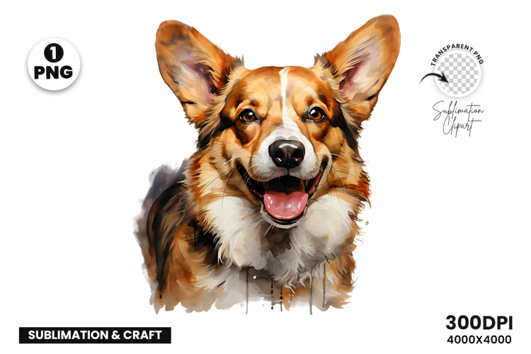 Watercolor Welsh Corgi Dog Clipart Sublimation Design PNG