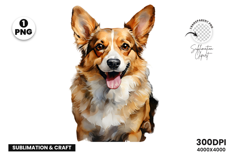 Watercolor Welsh Corgi Dog Clipart Sublimation Design PNG