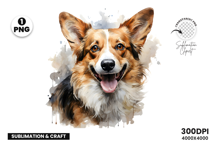 Watercolor Welsh Corgi Dog Clipart Sublimation Design PNG