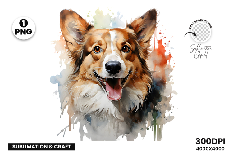 Watercolor Welsh Corgi Dog Clipart Sublimation Design PNG