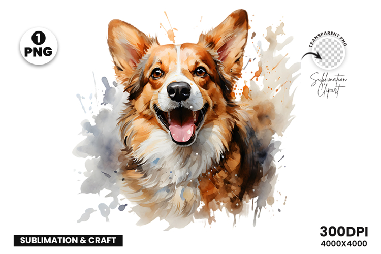 Watercolor Welsh Corgi Dog Clipart Sublimation Design PNG