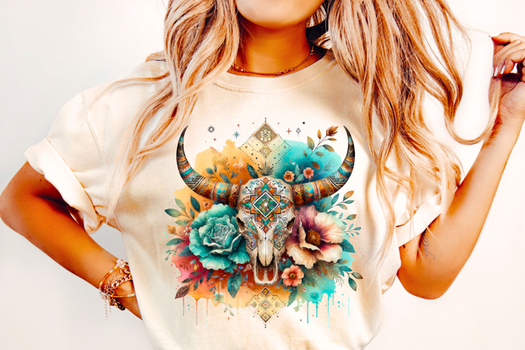 Boho Cow Skull PNG, Country PNG, Western PNG, Bull Skull PNG