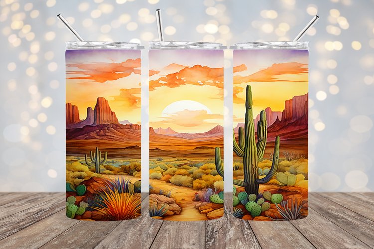 Watercolor Western Sunset- 20oz Sublimation - PNG Design example image 1