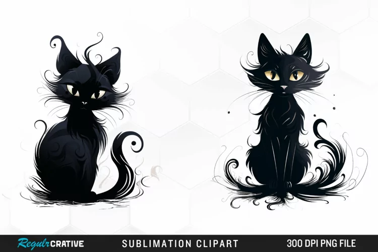 Watercolor Whimsical Black Cat Clipart