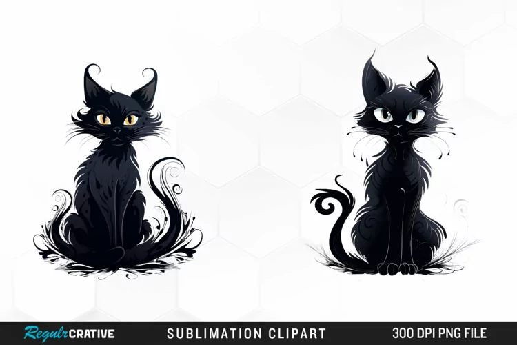 Watercolor Whimsical Black Cat Clipart