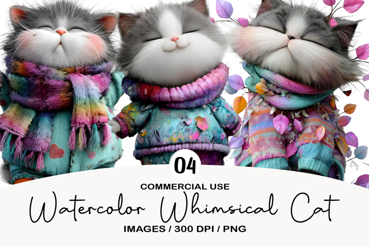 Watercolor Whimsical Cat Clipart