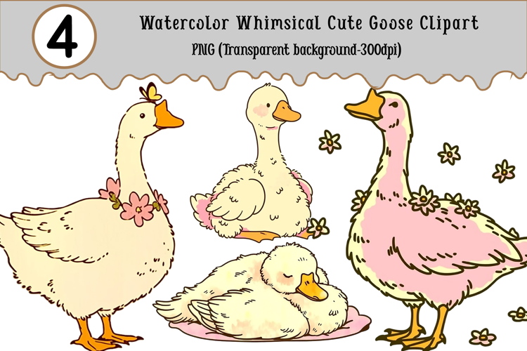 Watercolor Whimsical Cute Goose Clipart