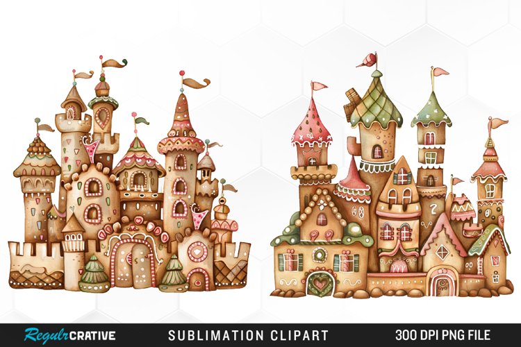 Watercolor Whimsical Gingerbread Kingdom Set Clipart