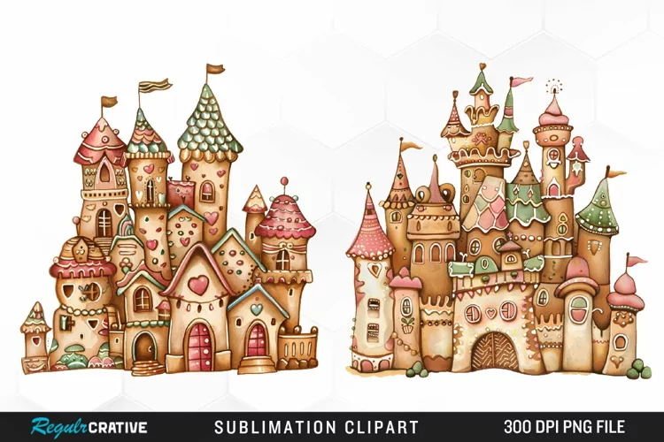 Watercolor Whimsical Gingerbread Kingdom Clipart
