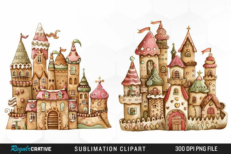 Watercolor Whimsical Gingerbread Kingdom Clipart