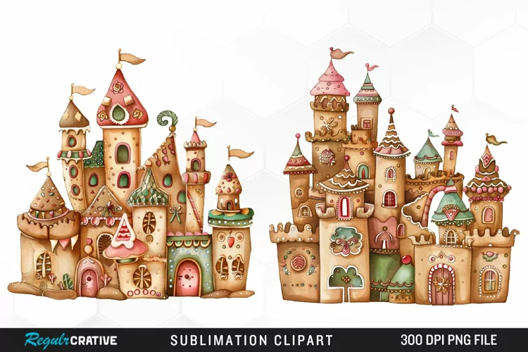 Watercolor Whimsical Gingerbread Kingdom Clipart