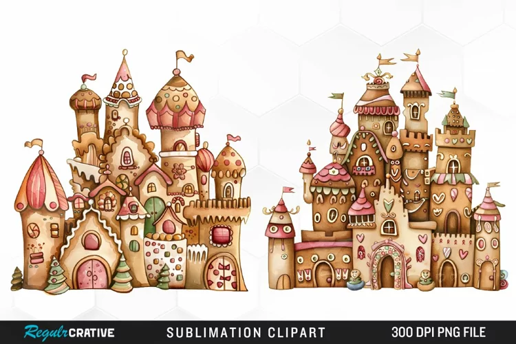Watercolor Whimsical Gingerbread Kingdom Clipart