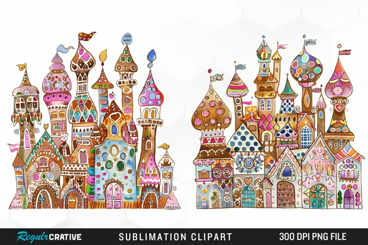 Watercolor Whimsical Gingerbread Kingdom Clipart
