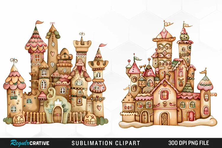 Watercolor Whimsical Gingerbread Kingdom Clipart