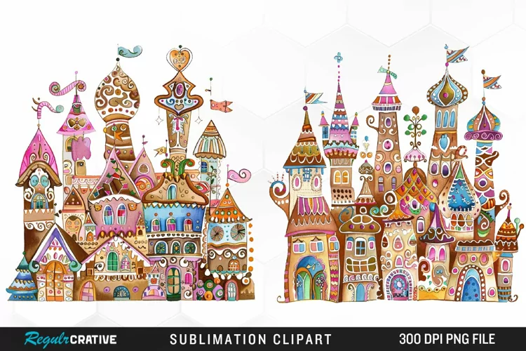 Watercolor Whimsical Gingerbread Kingdom Clipart