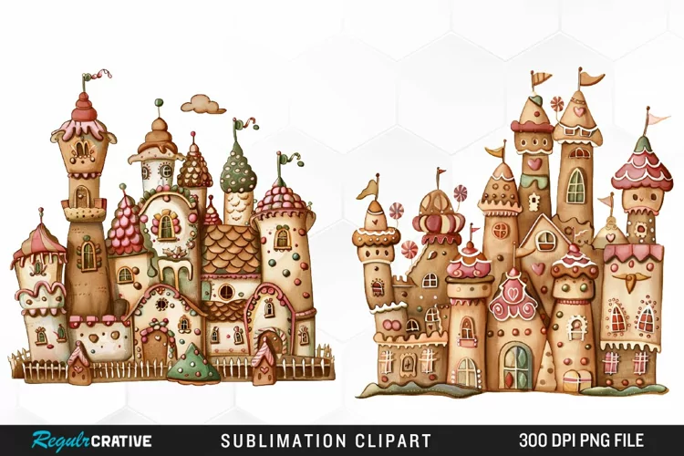 Watercolor Whimsical Gingerbread Kingdom Clipart