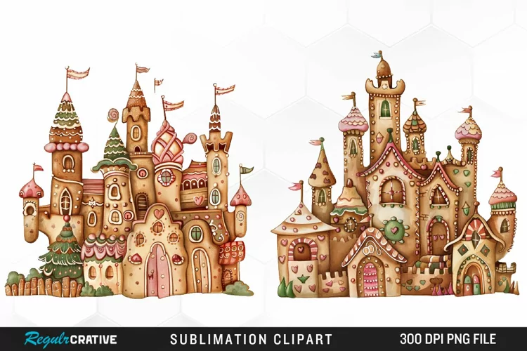 Watercolor Whimsical Gingerbread Kingdom Clipart