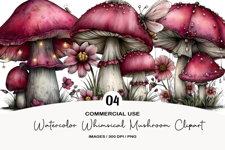 Watercolor Whimsical Mushroom Clipart