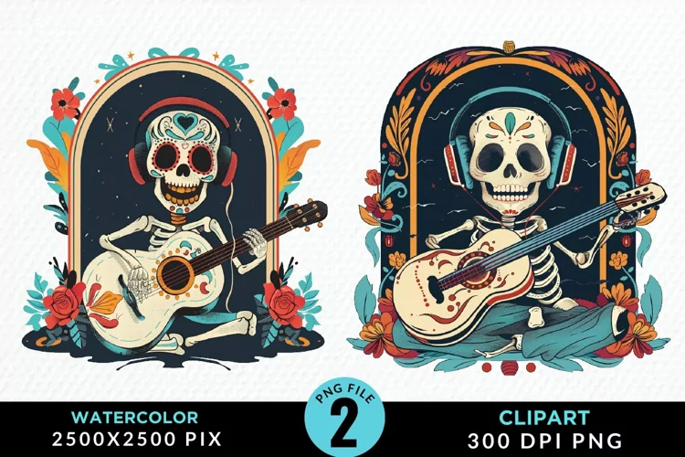 Watercolor Whimsical Skeletal Tarot Card Clipart