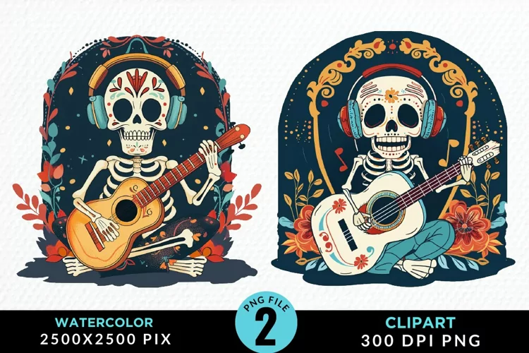 Watercolor Whimsical Skeletal Tarot Card Clipart