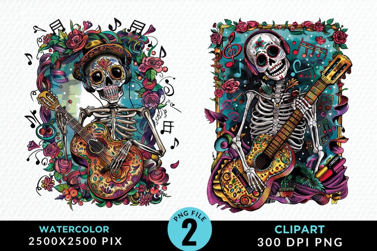 Watercolor Whimsical Skeletal Tarot Card Clipart