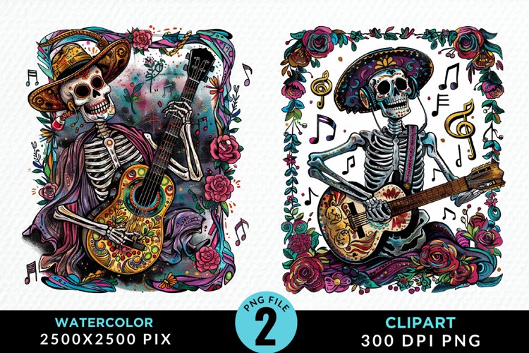 Watercolor Whimsical Skeletal Tarot Card Clipart