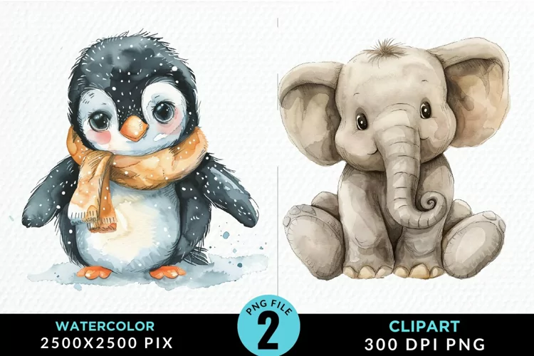 Watercolor Whimsical Vintage Animals Clipart