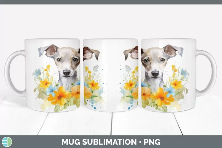 Watercolor Whippet Dog Mug Wrap | Sublimation Coffee Cup Des